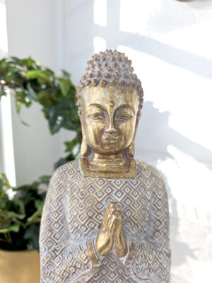 Närbild på buddha stående figur