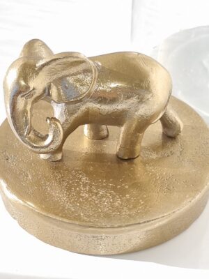 Glasburk lock i guld med elefant. Besök blickfång.se