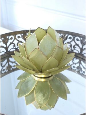 stor moss grön ljuslykta i snäckskal med plats för ett värmeljus